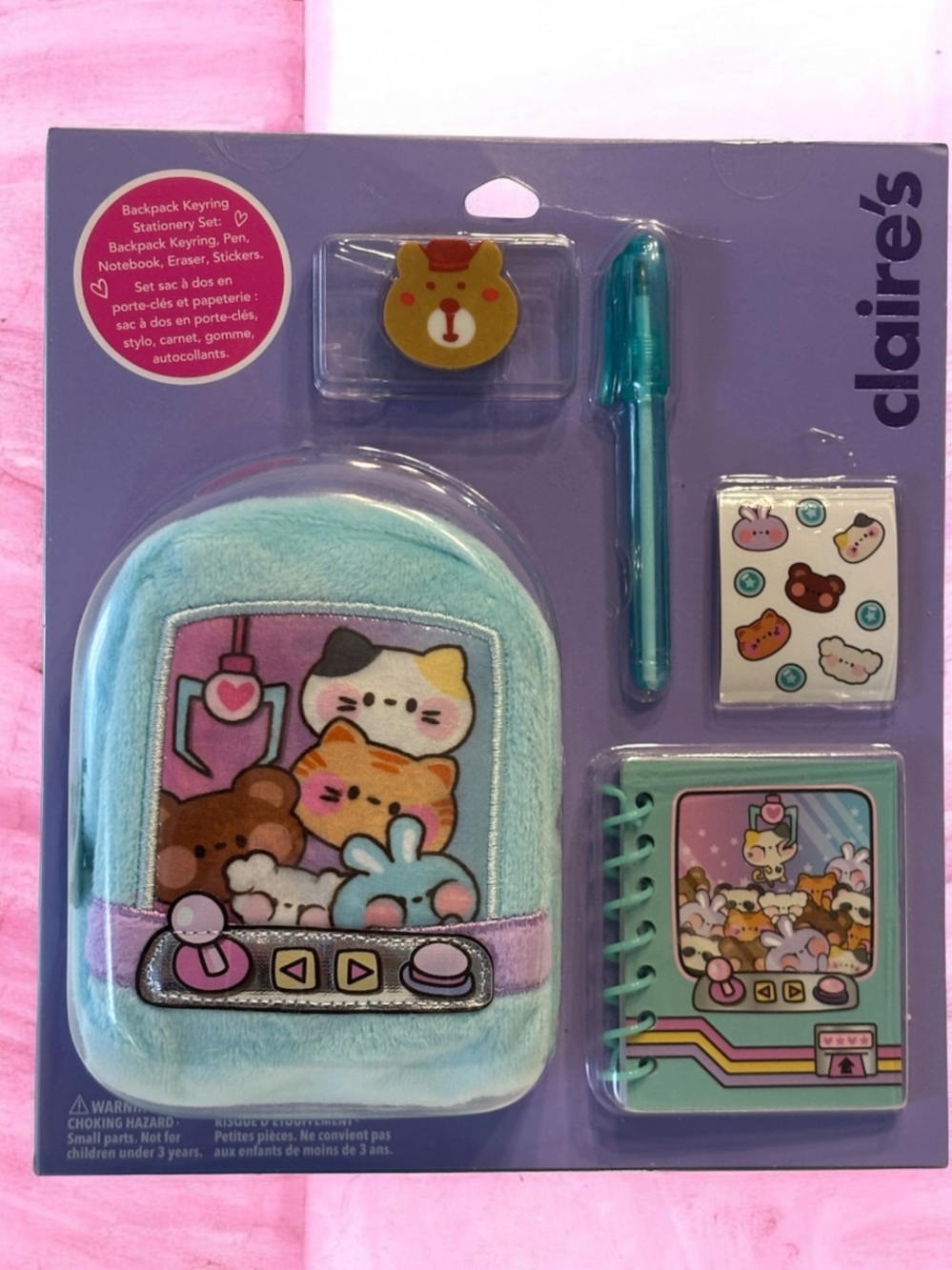 Claire's Claw Game 4" Backpack Keyring Stationery Set